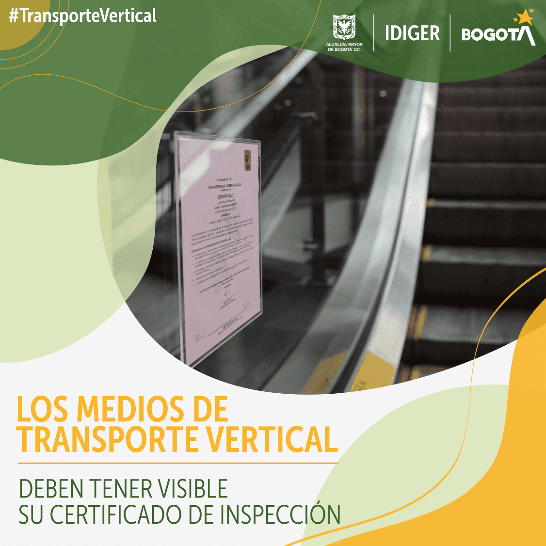 Primer plano de certificado en escalera eléctrica