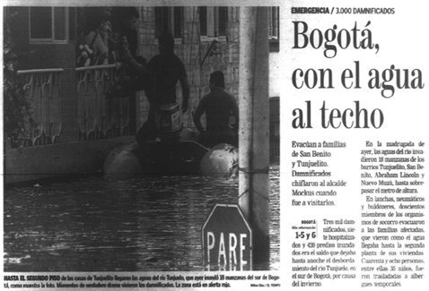 noticia de periódico referente a un evento de emergencia por inundación