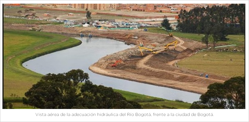 Fotografía en la que se muestra la realización de obras en el río Bogotá